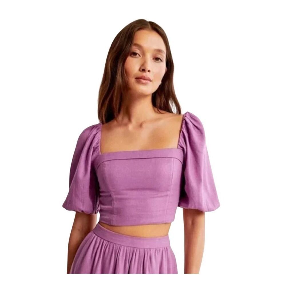 Abercrombie & fitch linen blend puff sleeve crop top Medium
